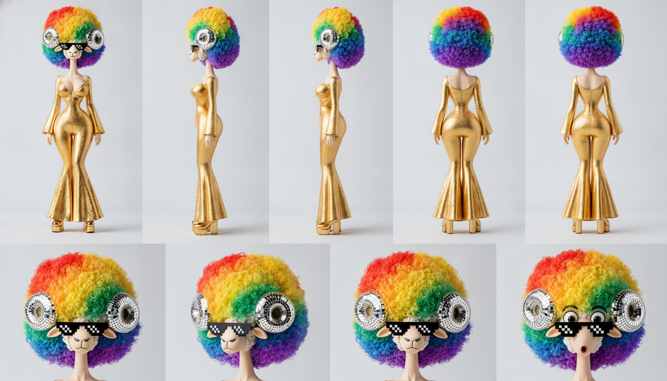 Glam Disco Ram · bombshell gpt · 8-view classic · Nano Banana