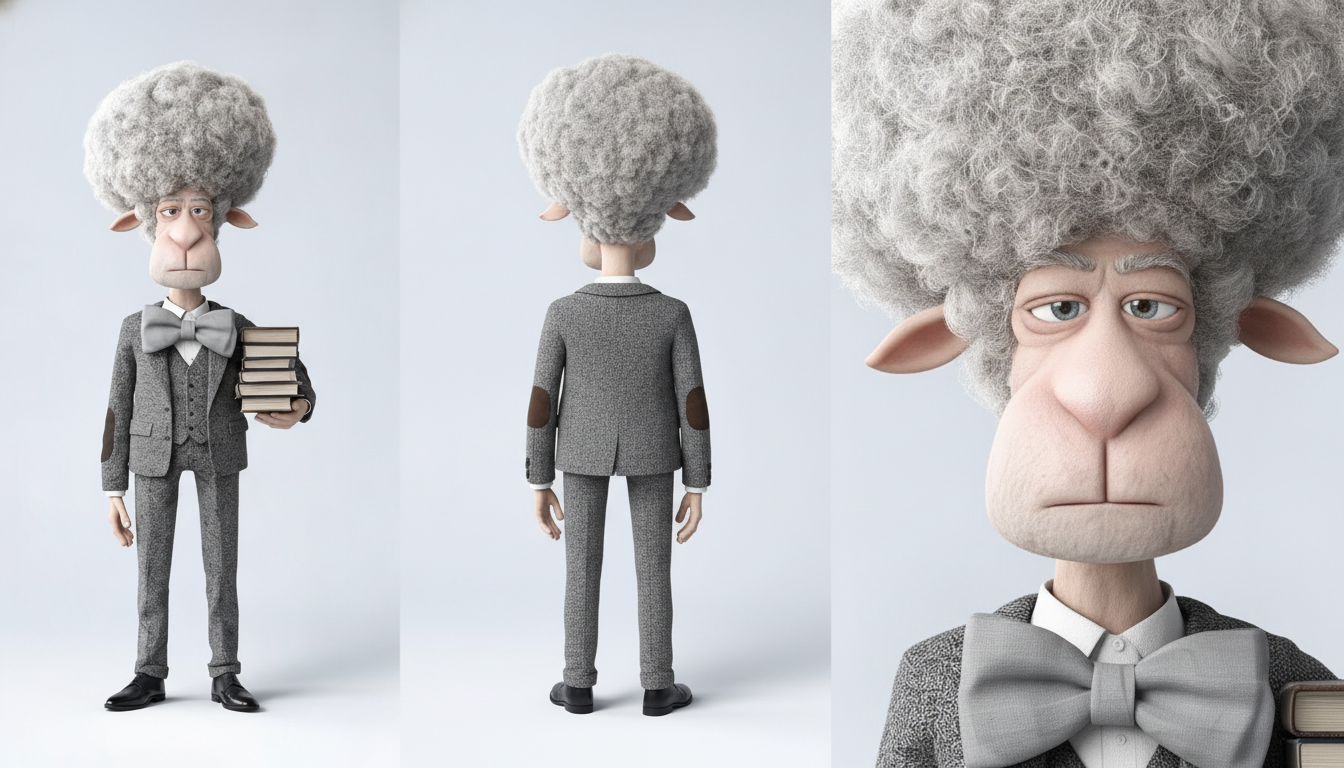 Professor Fluffington · 3-panel: front + back + face · Nano Banana